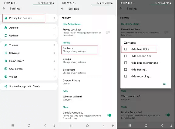 Privacy in GB WhatsApp